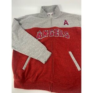 Majestic Los Angeles Angels MLB Med Weight Fleece Jacket 2XL Heathered Red /Gray